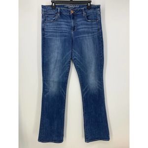 American Eagle Womens 16 Long Super Stretch Skinny Kick Boot Cut Dark Wash Jeans